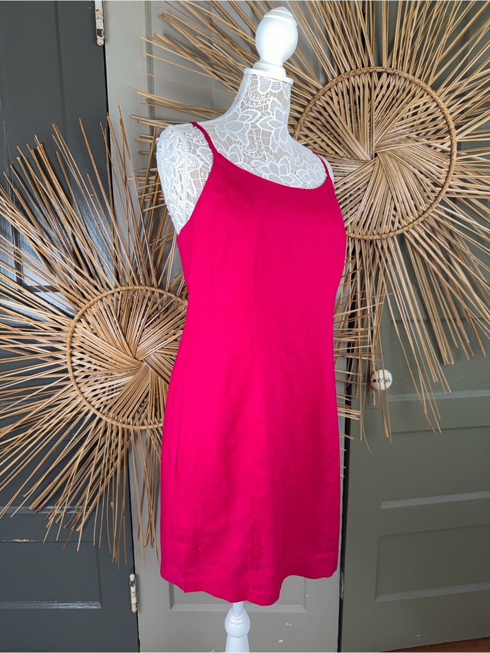 Matter Of degrees M&D Hot Pink Fuchsia Linen Summer Slip Sun Dress Medium